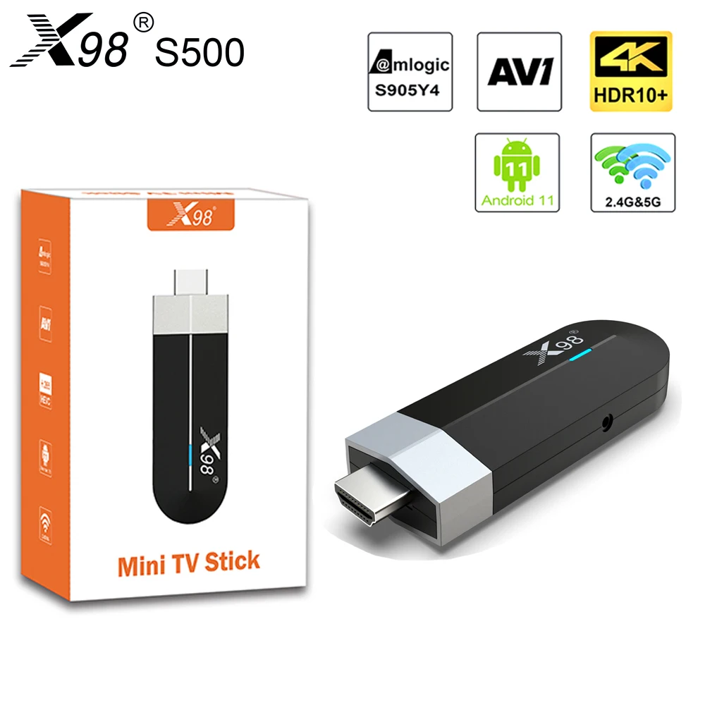 

X98 S500 Android 11.0 Smart TV Box Amlogic S905Y4 2.4G/5G WiFi 4K H.265 HEVC BT Set Top Box Media Player Mini TV Stick X98S500