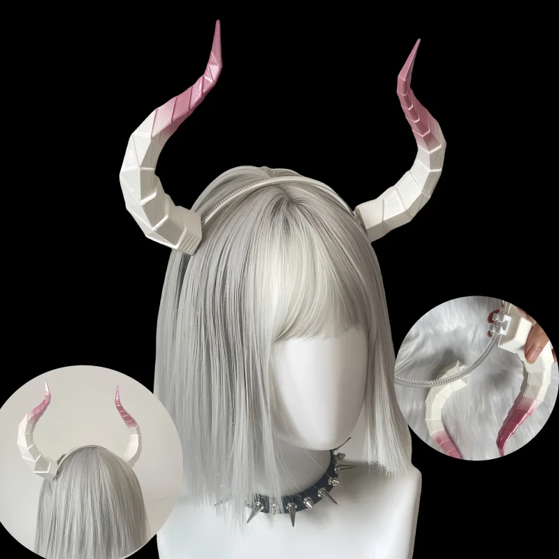 

14/18cm Animal Simulate Pink Horn Headband Dark Gothic Gradient Devil Horn Halloween Witch Artificial Horns Cosplay Pros