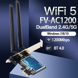 Carte réseau sans fil PCI-e wi-fi Wlan de bureau 1200Mbps double bande 2.4Ghz/5Ghz 802.11AC/AX, compatible Bluetooth 4.0 pour Win 7 8 10