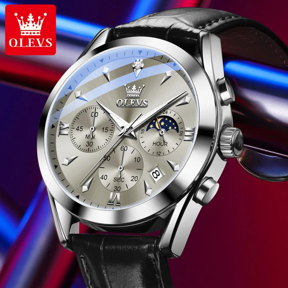 

OLEVS 3609, мужские часы, высокое качество, оригинальные часы с фазой Луны, водонепроницаемые светящиеся часы, роскошные брендовые кварцевые мужские часы Reloj