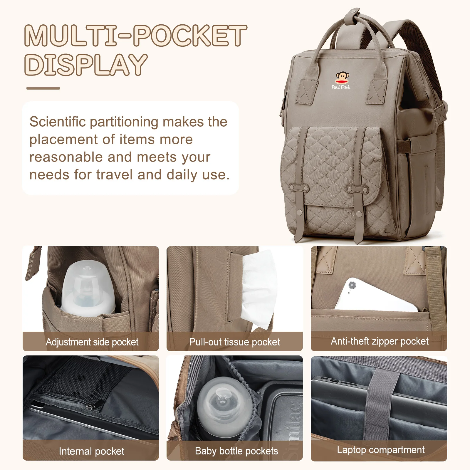 حقيبة حفاضات الأطفال للأولاد والبنات، حقيبة ظهر للأم ذات سعة كبيرة، حقيبة سفر أساسية لحديثي الولادة للأم، حقيبة ظهر عازلة للزجاجات