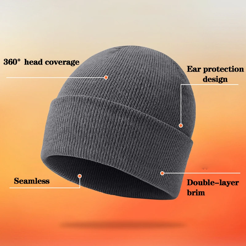 Herbst- und Winter-Wollmütze, einfarbig, kältebeständig, gestrickt, verdickt, mit Ohrenschutz, winddicht, lockere Passform, für Herren. – Detail 7