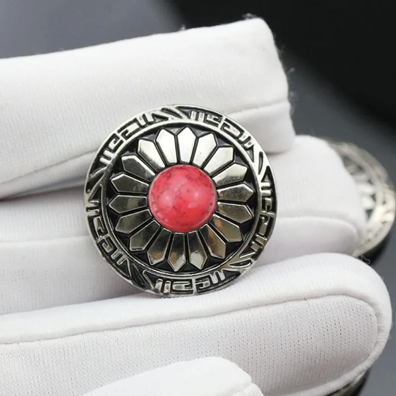 10Pcs Sunflower Decorative Buckle Turquoise Round Conchos Silver Metal Screw Button DIY Leather Goods Accessories