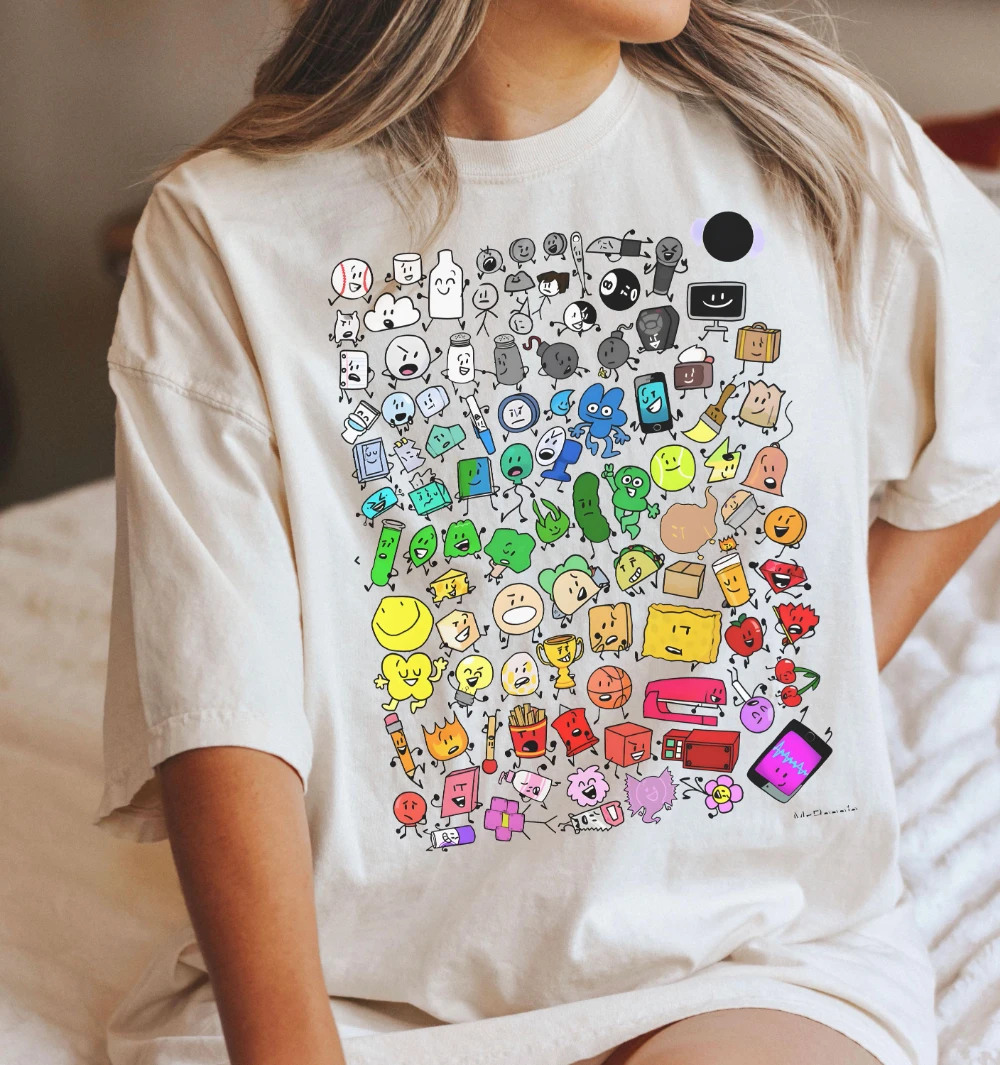 Bfdi Inanimate Insanity Charaktere T-Shirt Kleidung Grafik Kurzarmshirt Damen Ganzjahres-Schwarz Lässiges T-Shirt mit Rundhalsausschnitt