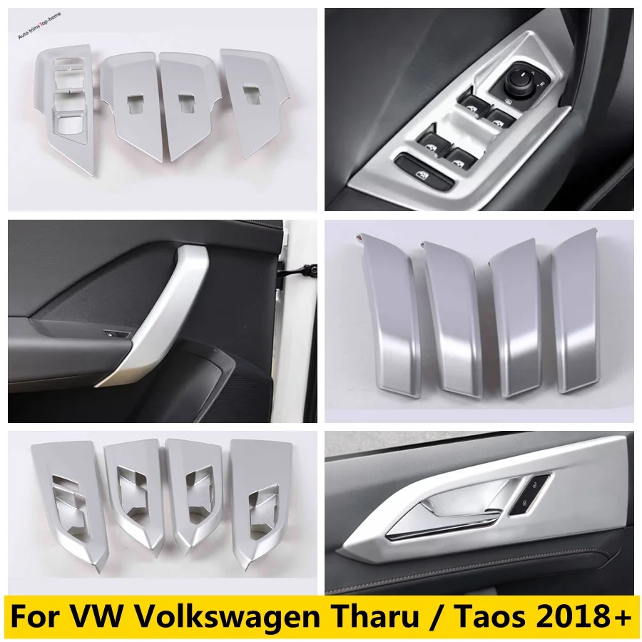 Matte Window Lift Switch Button / Door Handle Bowl / Inner Door Sills Cover Trim Fit For VW Volkswagen Tharu / Taos 2018 - 2023