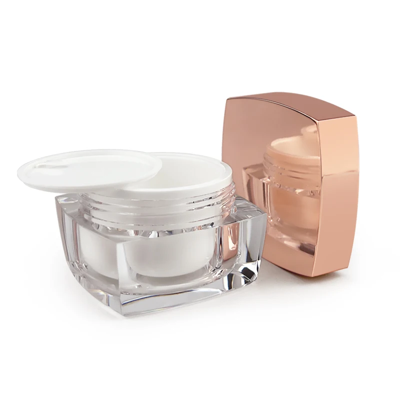 50Pcs 5/10/15/20/30/50g Rosegold Square Leakproof Clear Acrylic Jars for Beauty, Cream, Eye Cream, Cosmetics, Salves, Scrubs