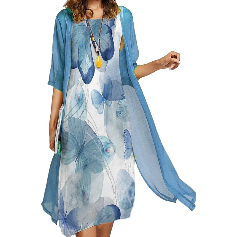 Herbst 2025! Europa und die USA: Lässiges, locker geschnittenes Kleid mit Print und Nadelmantel, zweiteiliges Set – Detail 2