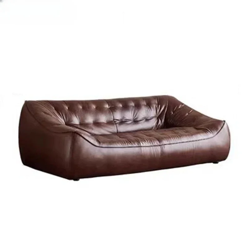 

Leather sofa, small apartment living room straight row cowhide sofa