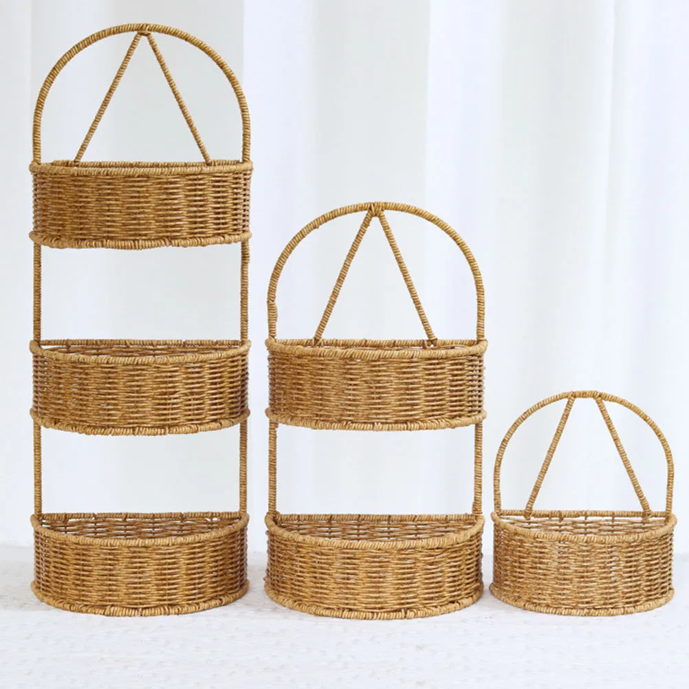 

Imitation Rattan Wall Mounted Basket Woven Hanging Flower Storage Kitchen Sundries ganizer 2 Tier Space Saving Home Decor