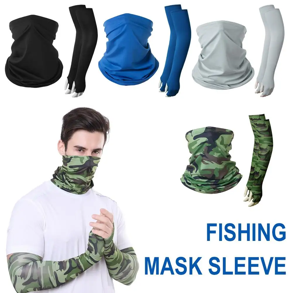 1SET Outdoor Sunscreen Set Breathable and Sweat Absorbing Outdoor Sports Sleeves Ice Silk Neck Scarf Sunscreen Mask