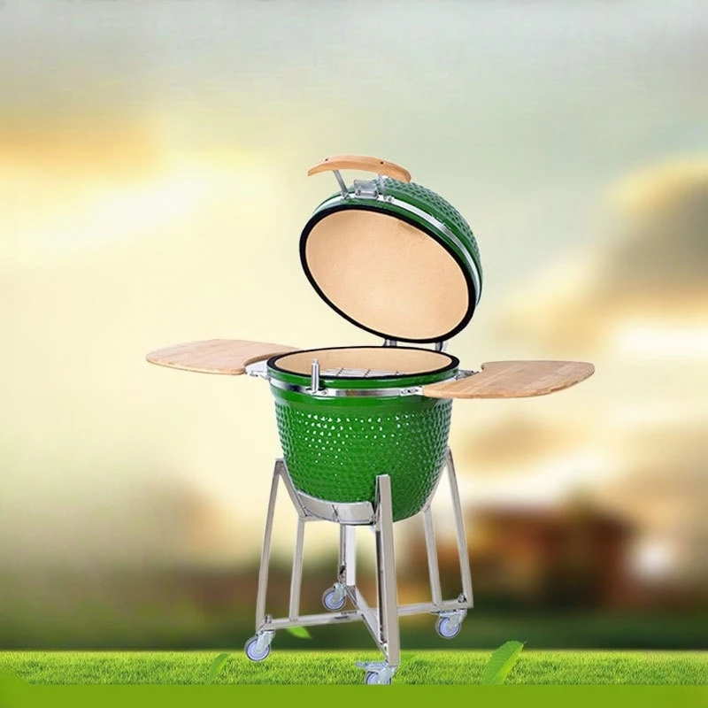 21-Inch large green egg ceramic barbecue grill European and American charcoal stew grill smoke stove portable