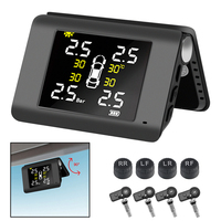 Car Tire Pressure Monitoring System LED Display With 4 External or Built-in Sensors Solar Power TPMS