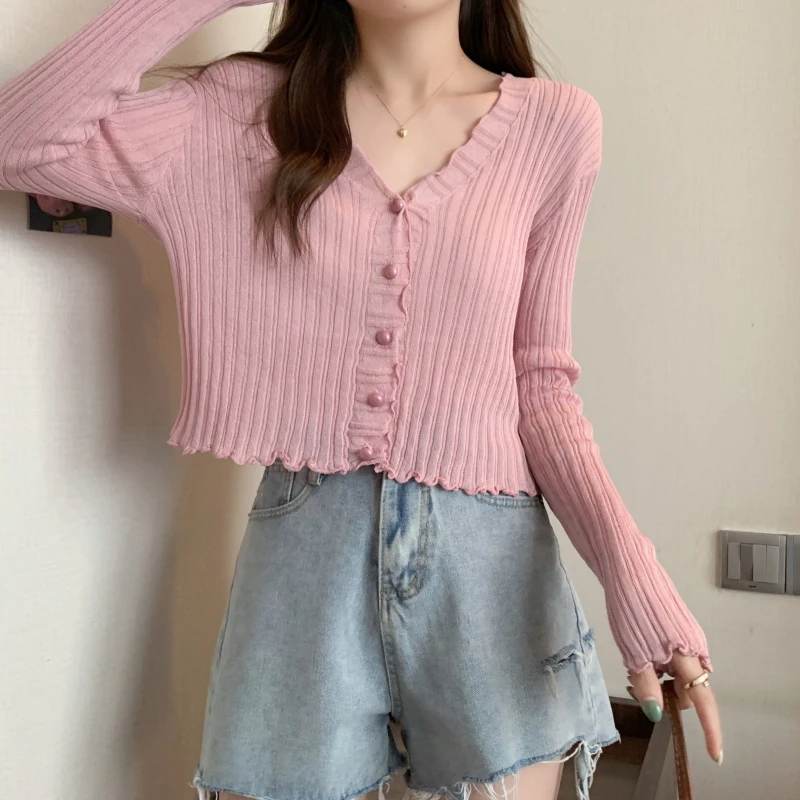 2023 new women's clothing gentle style fashionable V-neck thin top women's air conditioning shirt sunscreen cardigan women