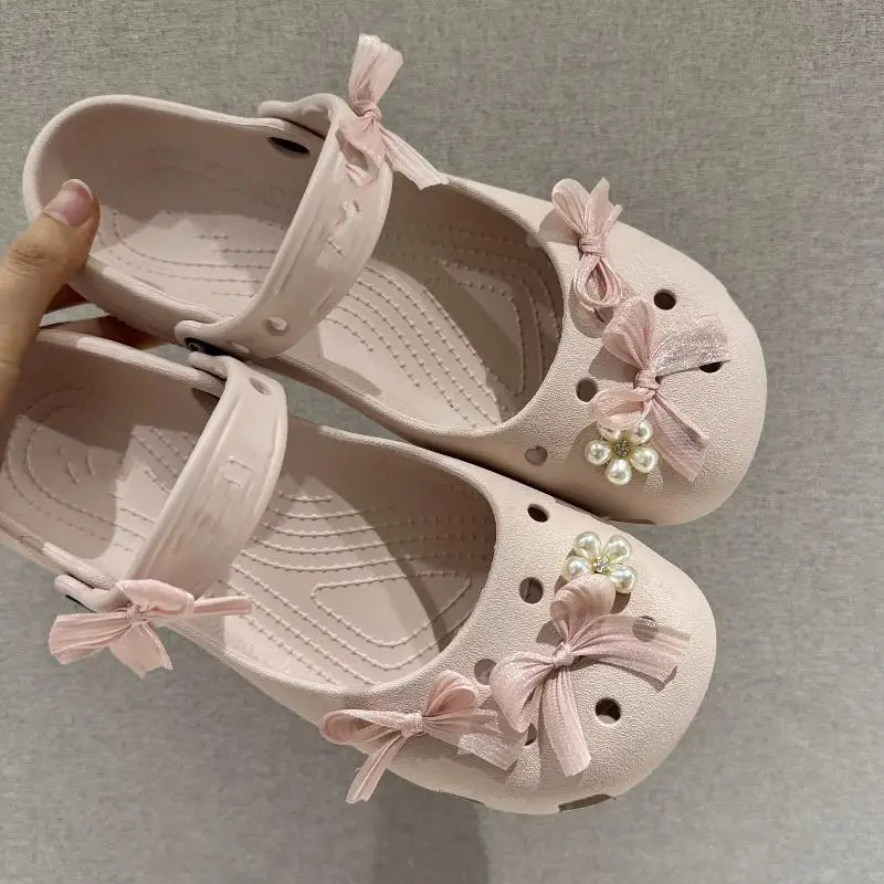 8Pcs/Set Balletcore Pink Bowknot Shoe Charms Women Cute Pearl Floral Summer Sandal Decorations DIY Accessories