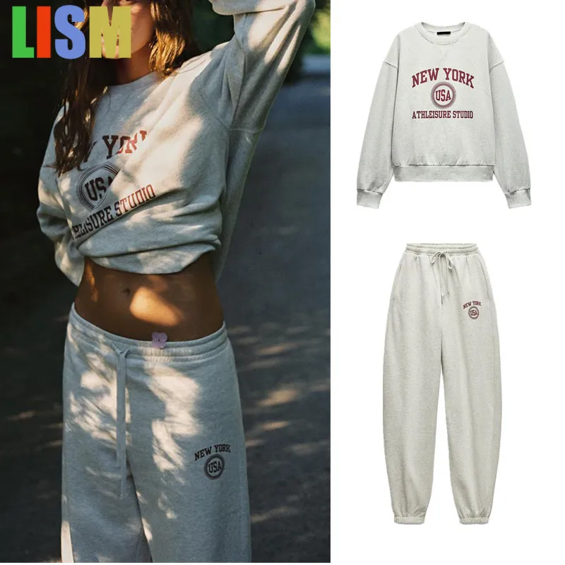 

LISM winter woman outfit tracksuit New in matching sets Women's Printed Sweatirt Elastic Sweatpants Sportswear Set Velvet Pants