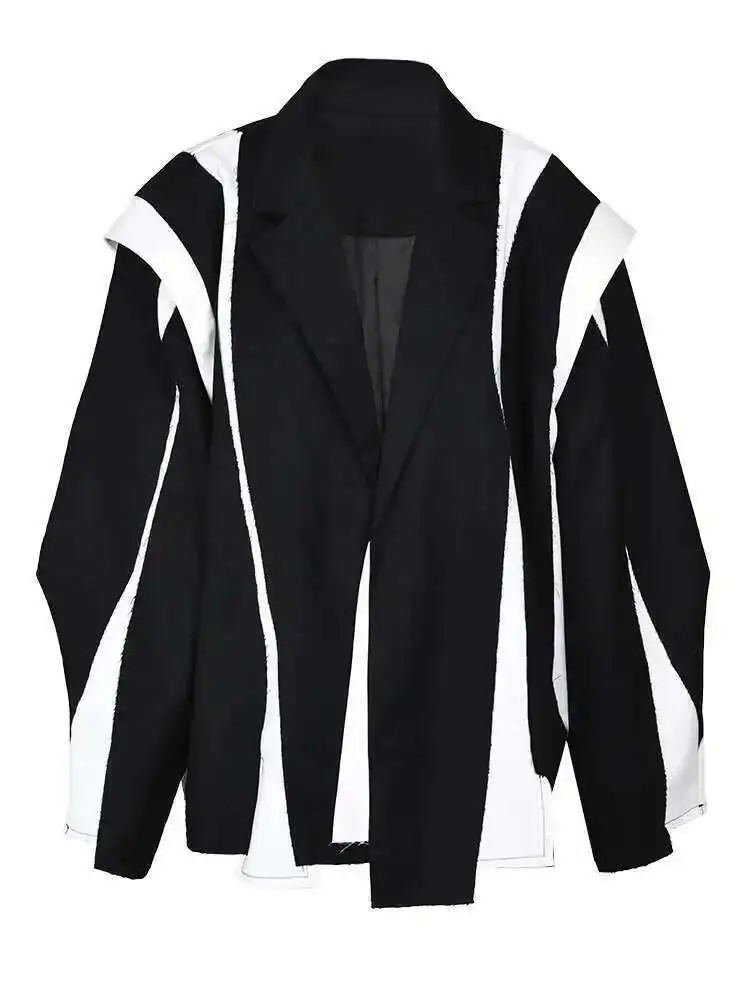

Women Black Irregular Color-block Big Size Blazer New Lapel Long Sleeve Jacket Fashion Tide Spring Autumn 2025new пиджак
