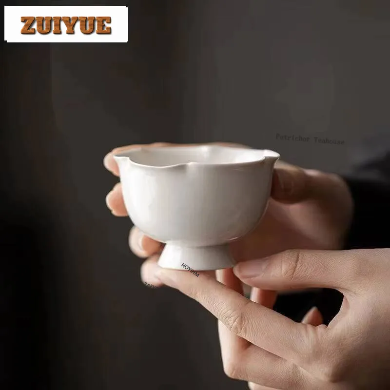 100Ml Plant Ash Handmade Master Cup Household Flower Mouth Teacup Elegant Set Of Cups Chinese Tea Supplies Collection Ornaments