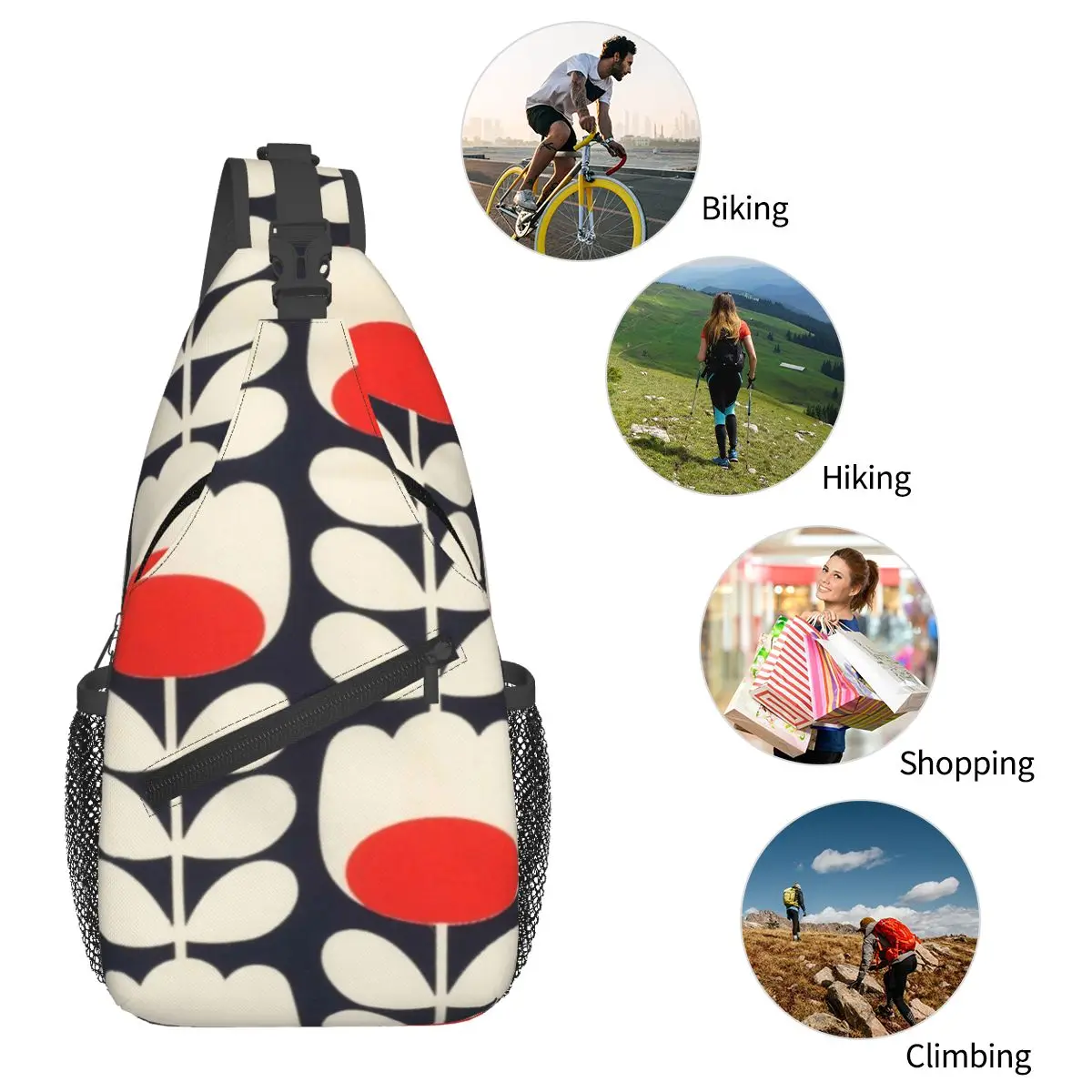 Orla Kiely-mochila cruzada para hombre, morral de hombro con múltiples tallos y flores, color rojo y blanco