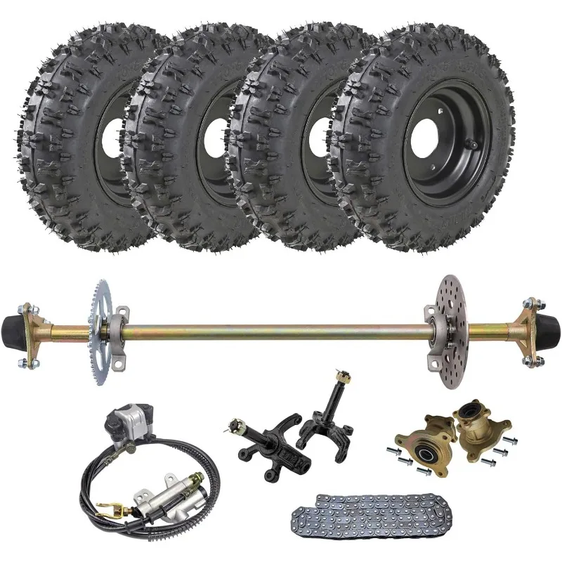 

TDPRORear Axle Shaft Kit with 6" Front/Rear Wheels Tires Rims Brake Assembly and Chain & Sprocket Steering Knuckle