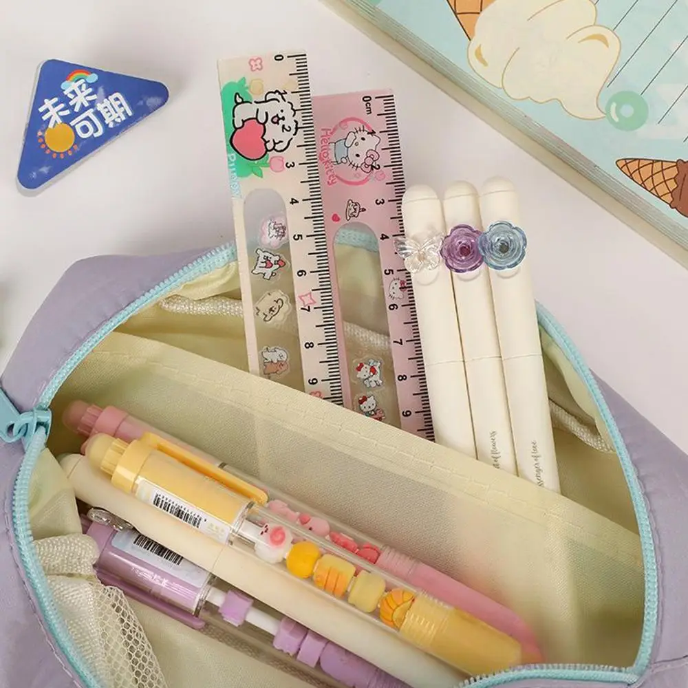 Durable Contrasting Colors Pen Bag Large Capacity Multifunctional Pencil Case Handheld Stationery Storing Bag Students