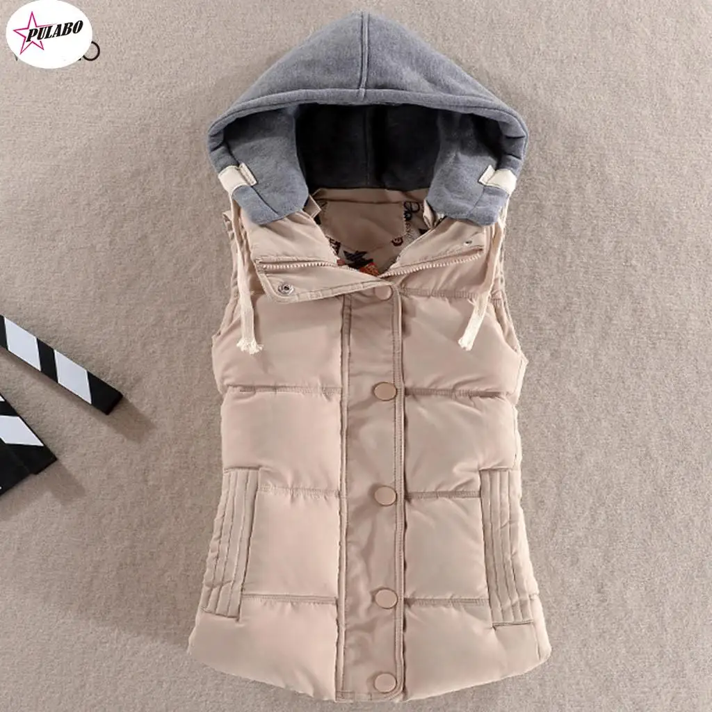 PULABO y2k Arrival Women Vest Female Warm Sleeveless Jacket Cotton Solid Hooded Vest for Outerwear for Ladies Femme