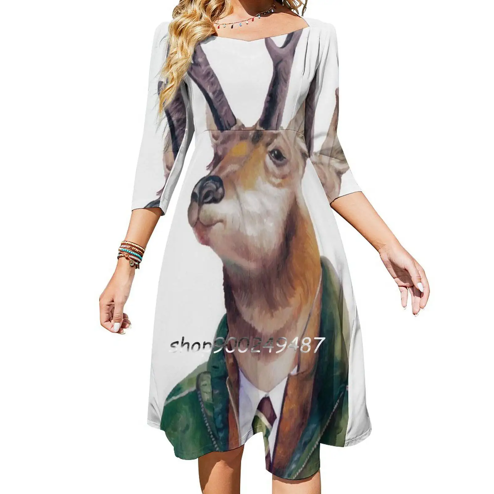 Pronghorn Deer Slim Dress With Hollow Waist Autumn Winter Sexy Multiple Styles Dresseses Deer Pronghorn North American Antler