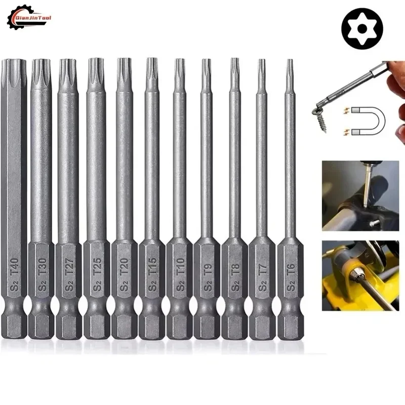 11/12Pcs Torx Screwdriver Bits With Hole 50/100mm Extended Screwdriver Set Tamper Proof Drill Magnetic Bit Set Screw driver Tool