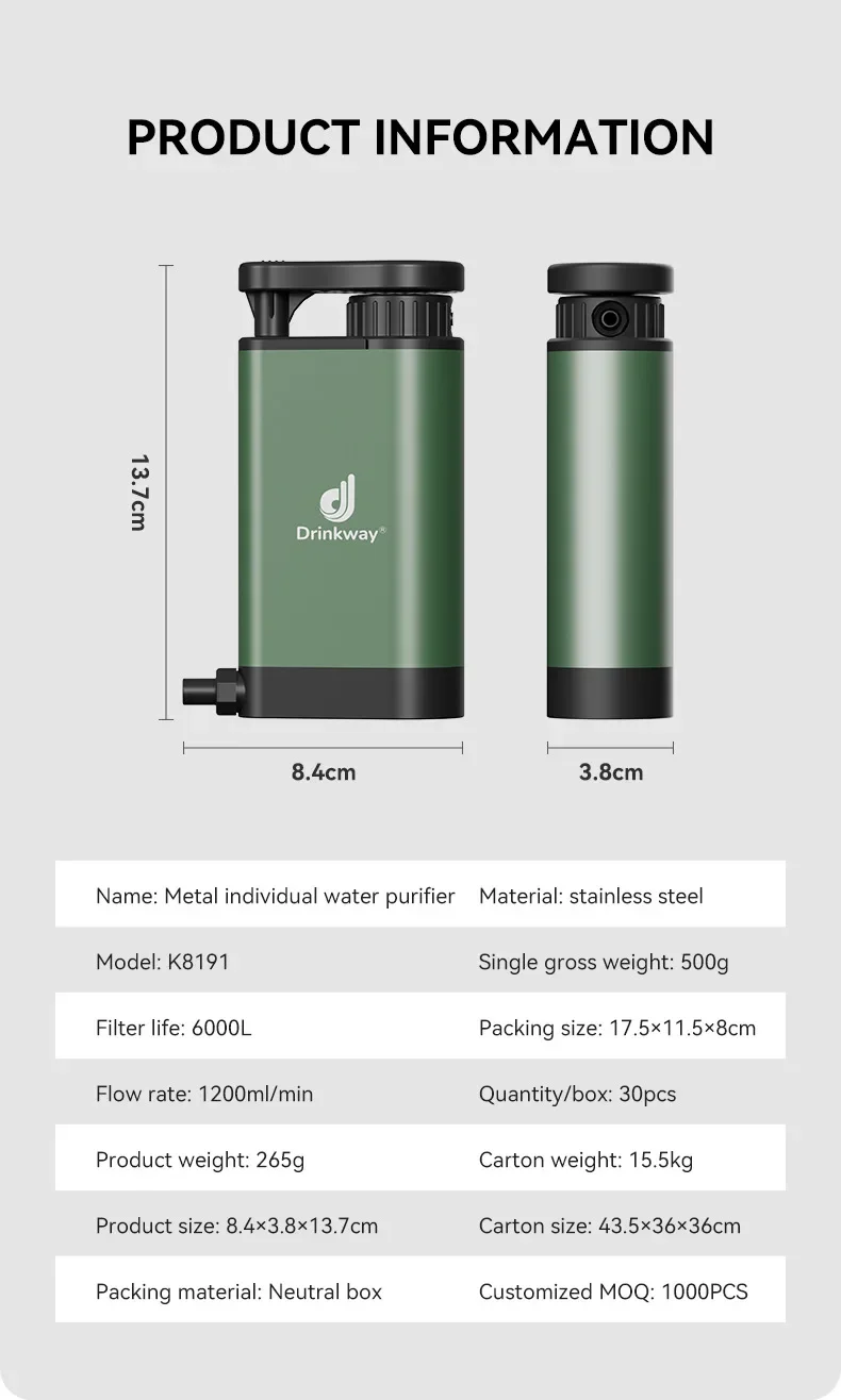 Outdoor Camping Metall Einzel Soldat Wasserreiniger Outdoor Exploration Notfall Überleben Werkzeug Große Kapazität Filtration