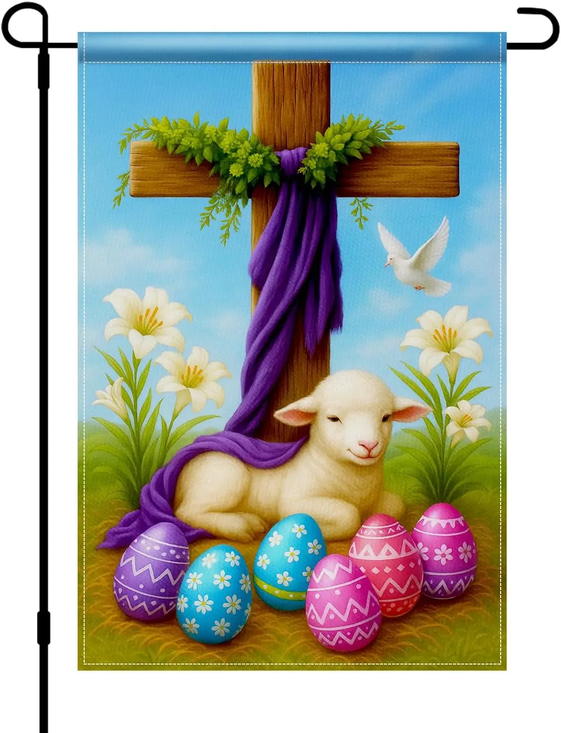 BlissYard Easter Lamb Yard Flag 12x18 Inch Double Sided Cross Lamb Eggs Dove Burlap Garden Flag Rustic Farmhouse Outdoor Ban AAS