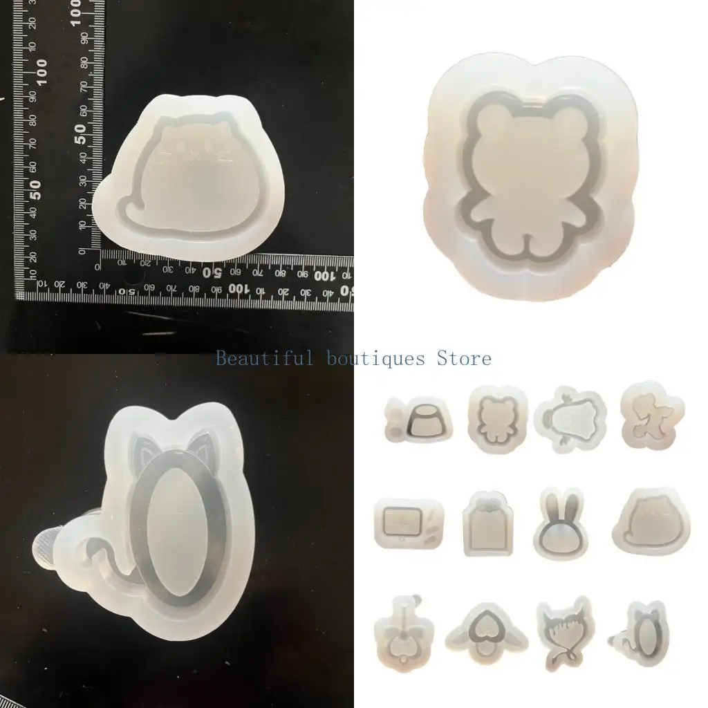 

U4LF Quicksand Keychain Resin Molds Bear Rabbit Shaker Silicone Mold Unique Jewelry Making DIY Keychain Necklace Pendant Mold