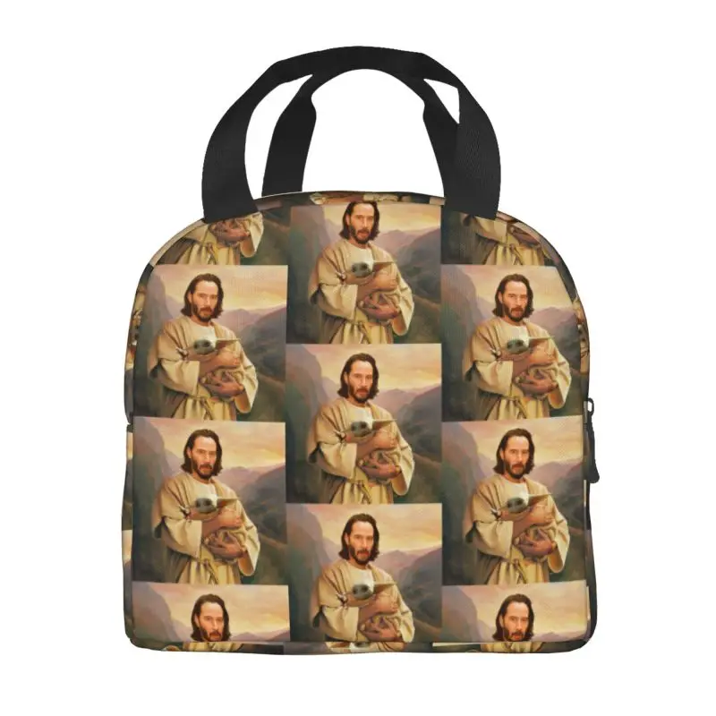 Jesus Saint Keanu Reeves And Baby Insulated Lunch Bags for Women Portable Cooler Thermal Food Lunch Box Work School Travel