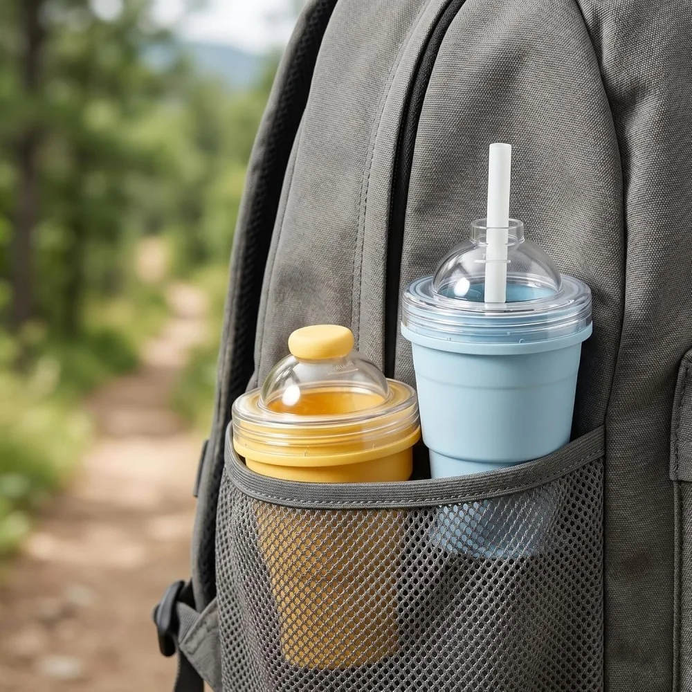 1 Pack Collapsible Silicone Ice Cup with Lid & Straw, Portable Foldable Ice Ball Cup, Reusable Travel Tumbler for Iced Coffee Smoothie Juice, Leakproof Compact Silicone Drinking Cup for Outdoor Camping Beach