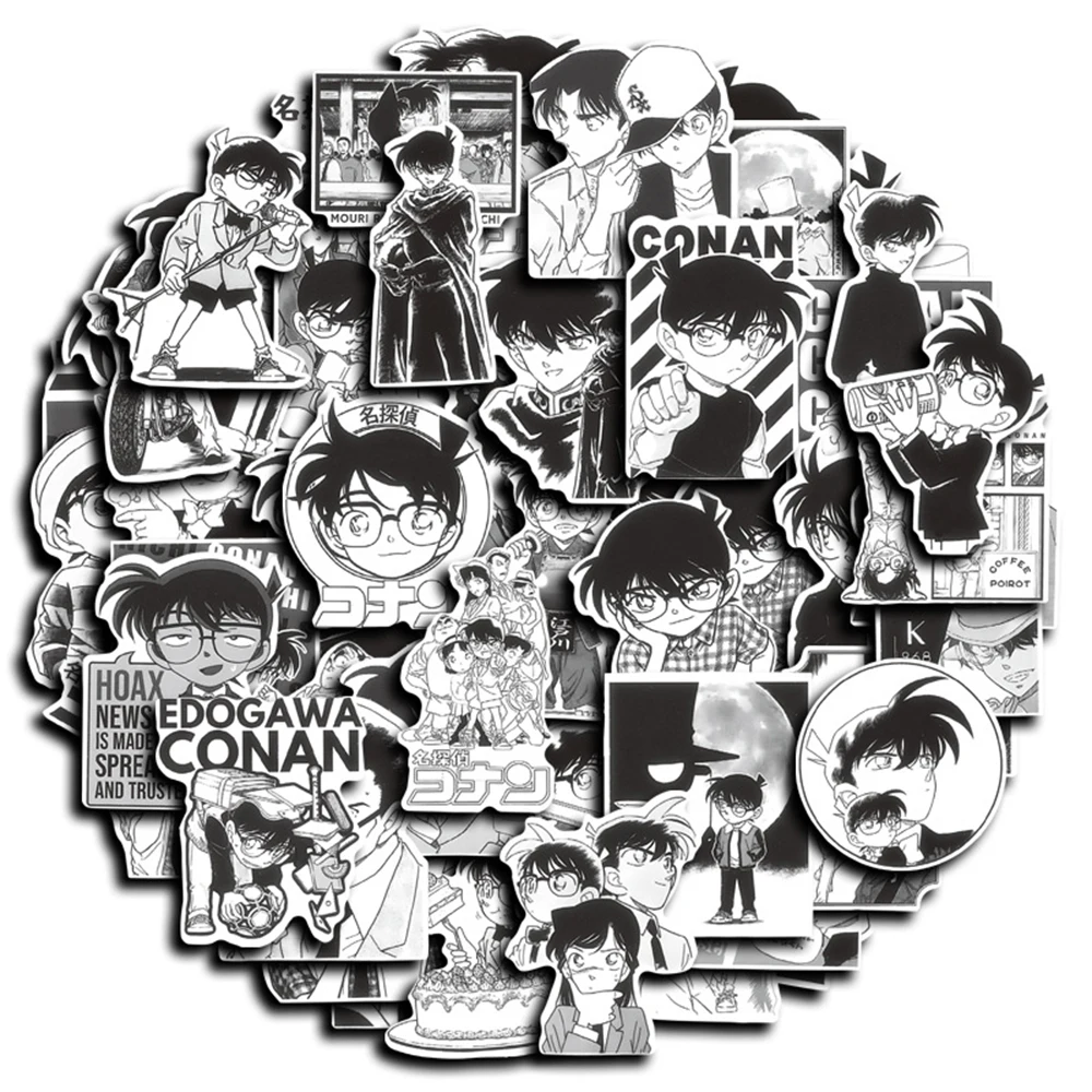 

10/30/60pcs Classic Anime Detective Conan Stickers Cool Cartoon Sticker Phone Case Water Bottle Diary Black White Graffiti Decal