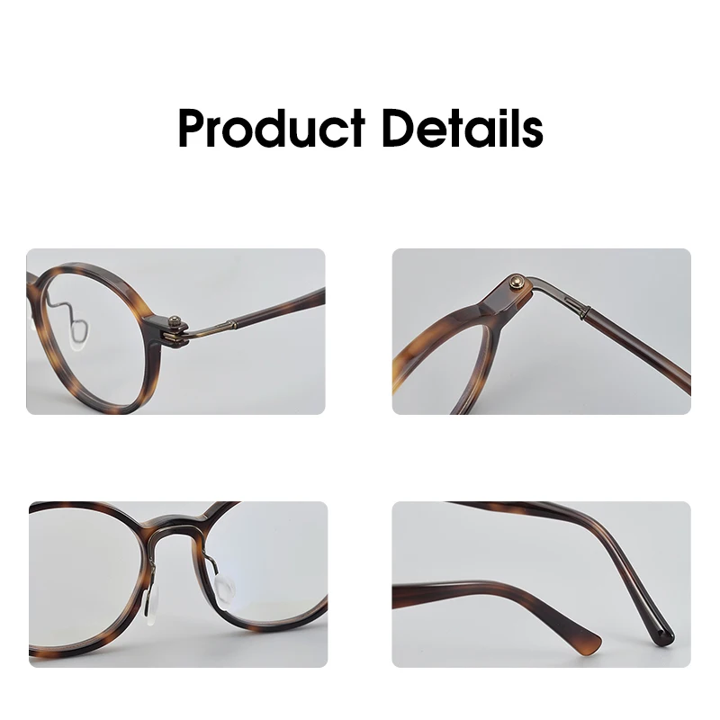 Armação de óculos de titânio puro retrô ultraleve, óculos de prescrição personalizados feitos de fibra de acetato japonês, óculos multifocais