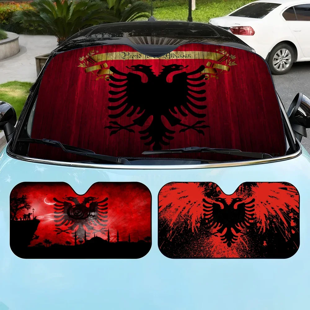 

Albania Flag Cartoon Car Sunshade Front Window Cover Windshield Sun Shade Car Visor Protection Interior Accessories