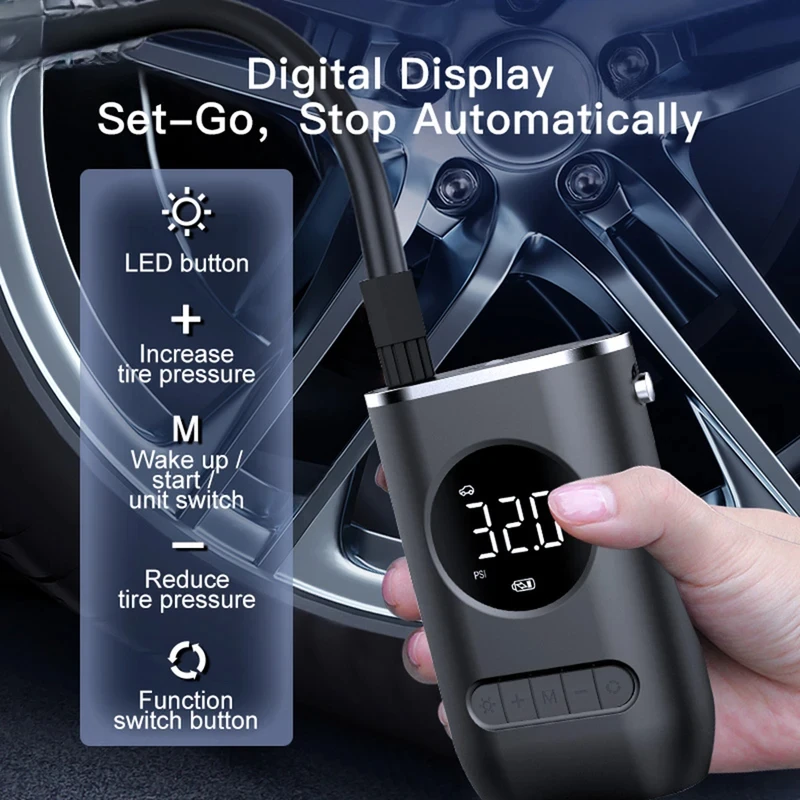 

1 Set Car Mounted Inflation Pump Inflation of Portable Car and Motorcycle Tires Handheld Wireless Digital Display