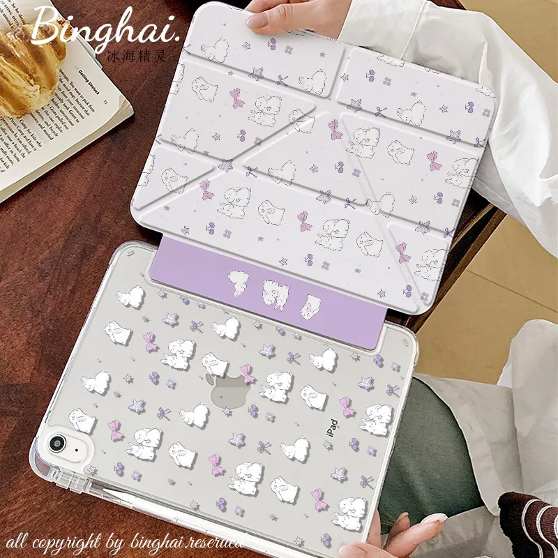 3+Y Fold Cute Couple Rabbit Cat Sweet For iPad Pro Air M5 M4 M3 M2 2 1 11th A16 12.9