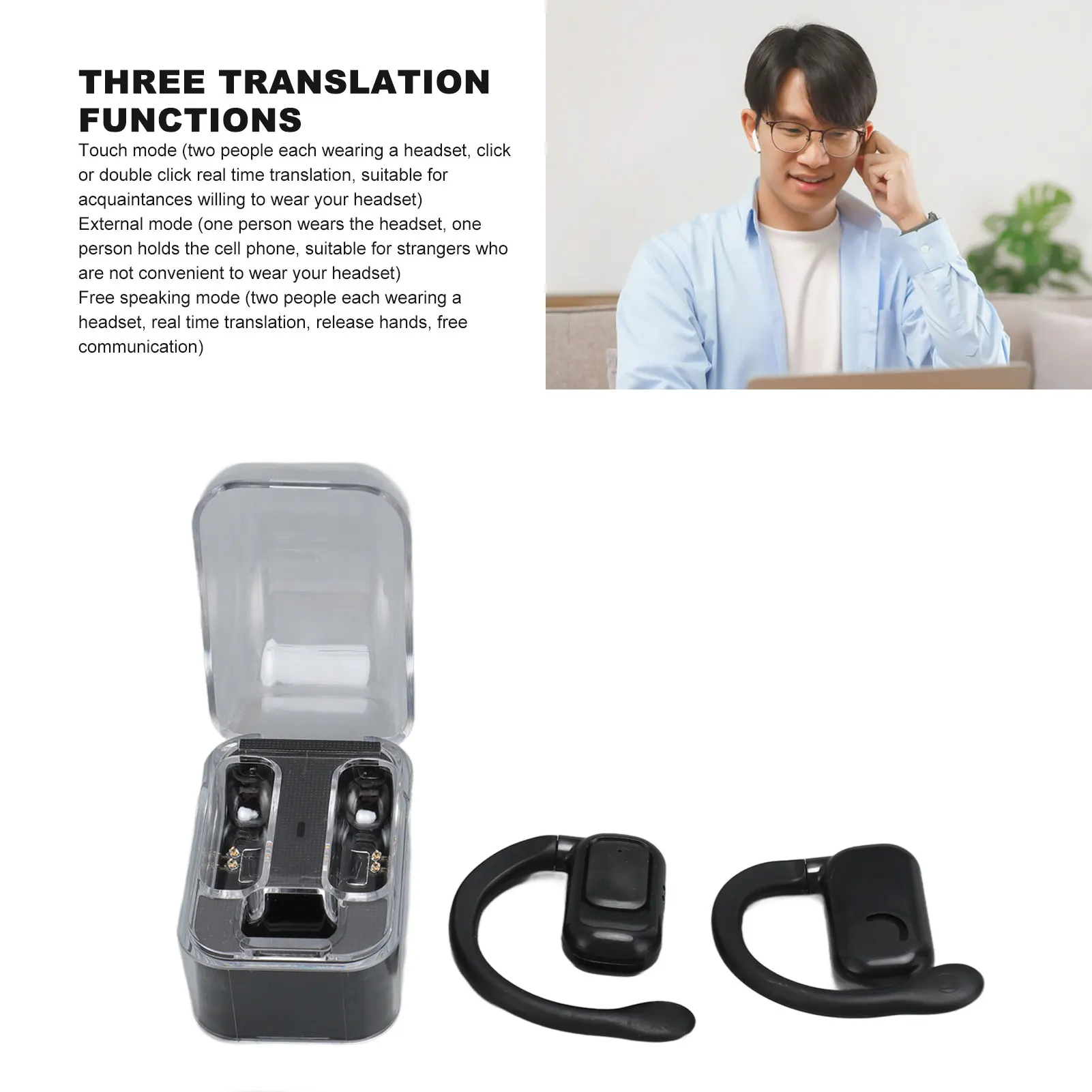 Translator Earhooks 144 Languages Multifunction Rechargeable Language Translator Earbuds Bluetooth 5.3 for Sports