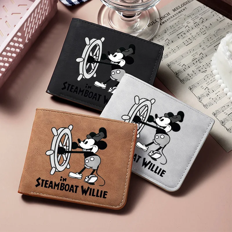 باخرة ويلي ميكي ماوس أنيمي محفظة قصيرة خمر بولي محفظة محفظة جلدية البنك الائتمان حامل بطاقات التعريف الشخصية طالب Portefeuille هدية