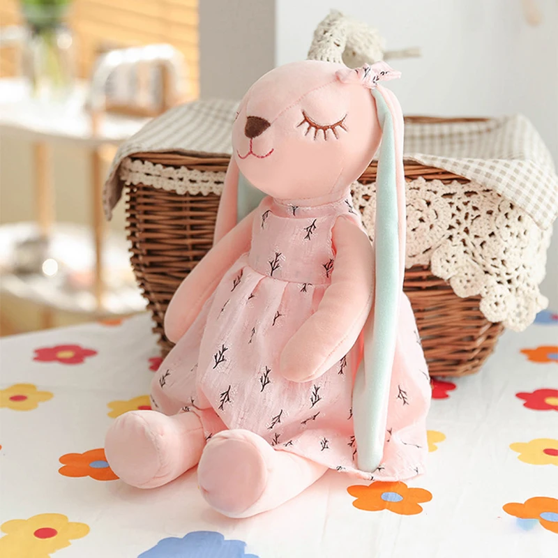 35 cm große Oster-Babyhasenfigur, rosa und blau, An'an Rabbit, beruhigende Geschenkpuppe für Kinder, Plüschtier mit superweichem Fell.
