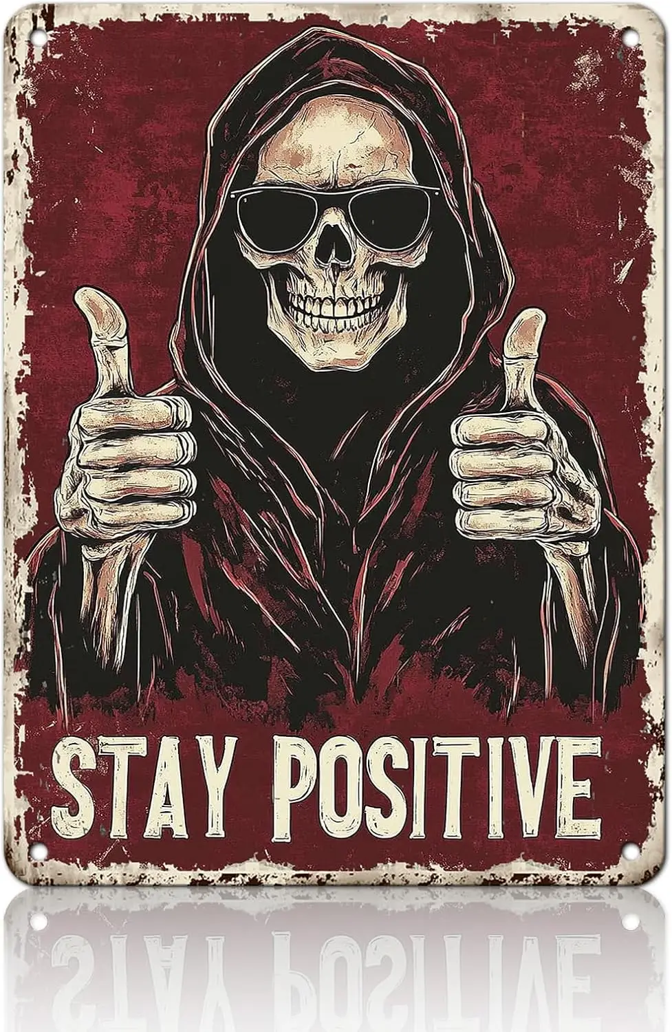 Lustiges Totenkopf-Blechschild im Vintage-Stil, ästhetische Metallschilder mit der Aufschrift „Stay Positive“, kühne Dekoration für Zuhause, Küche, Schlafzimmer
