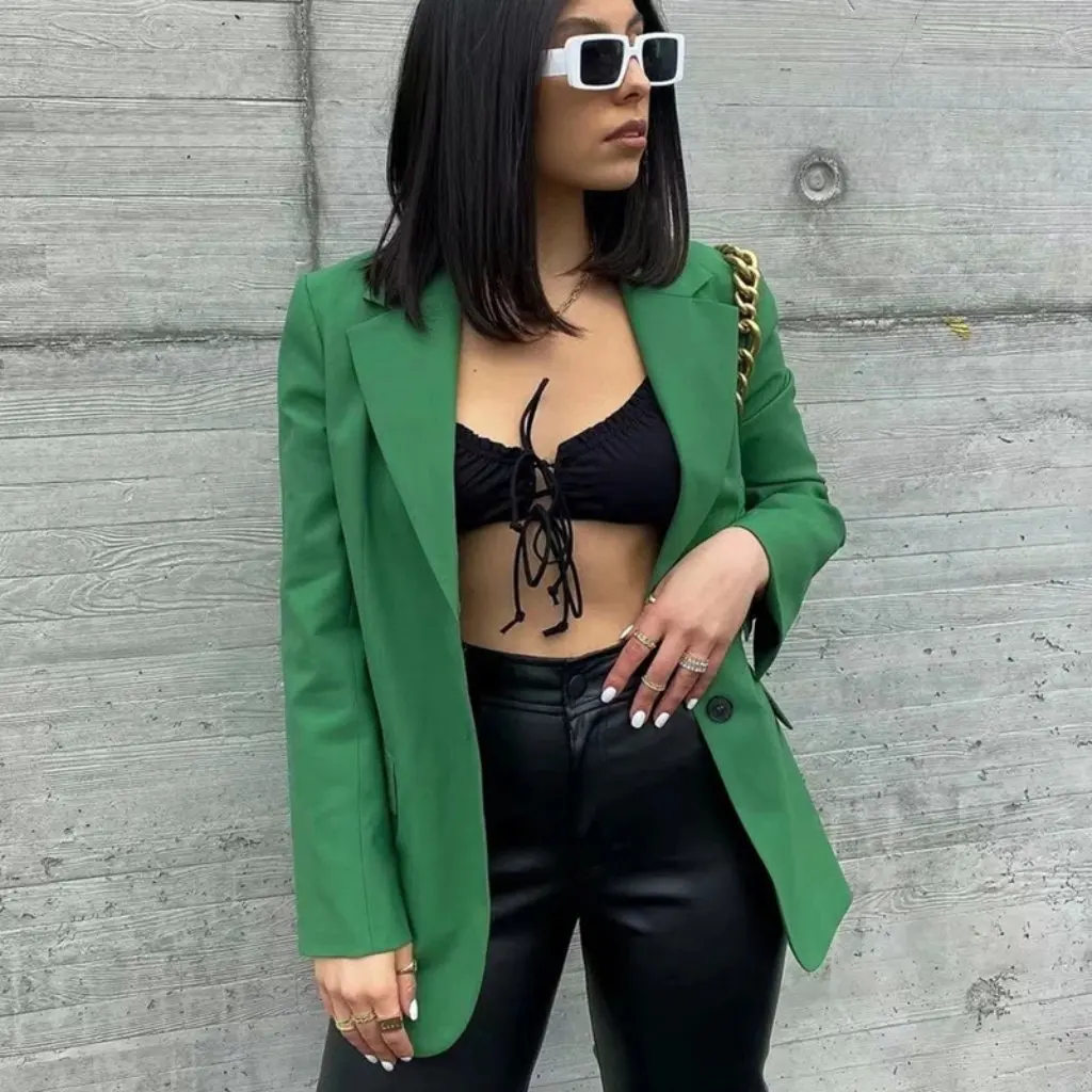 

Women's Solid Color Long-Sleeved Suit Top European And American Style Mid-Length Two-Button Suit Jacket for Autumn