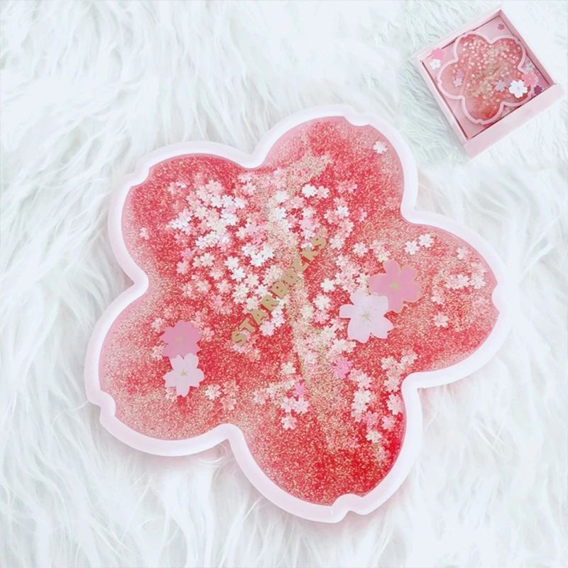 

Glitter Cherry Cherry Blossom Glitter Drink Coasters Non-Slip Cup dropshipping