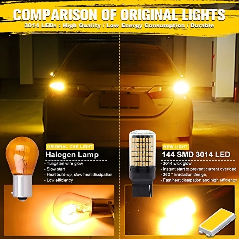 2pcs Car LED Decoding Anti Stroboscopic 7440 144smd Turn Signal Reversing Lamp Side Lamp T20 White Yellow Red