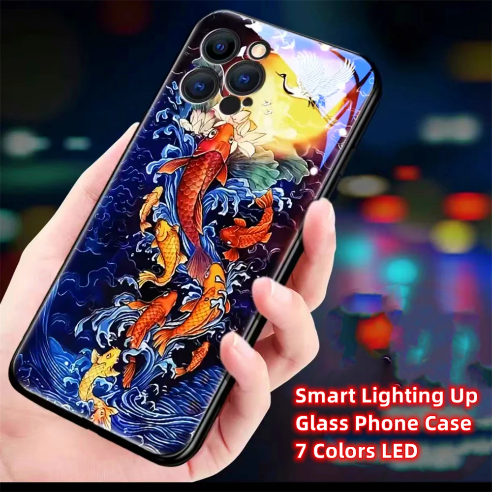 Fishes Bringing Happiness LED Light Glowing Luminous Phone Case For Samsung S24 S23 S22 S21 S20 FE Note 10 20 Plus Ultra A54 A14