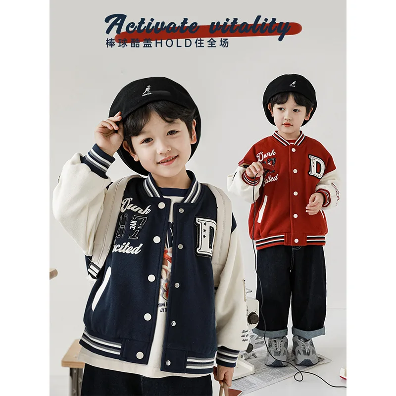 

Vintage Children's Letter Embroidered Baseball Sports Coat Boys' Autumn Jacket