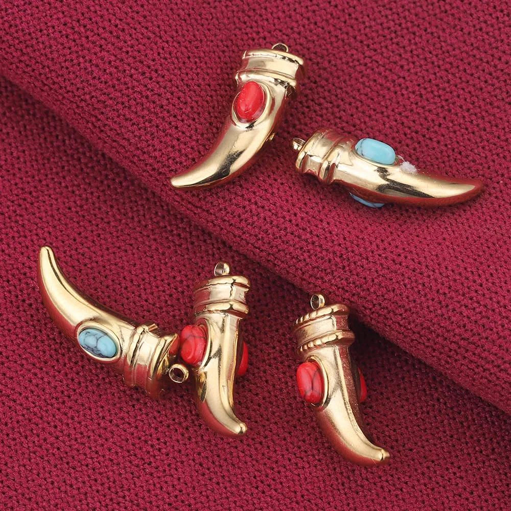 2pcs/Lot Stainless Steel Natural Stone Pepper BOHO Designer Earring Charms Pendants for DIY Necklace Jewelry Making Supplies Mix