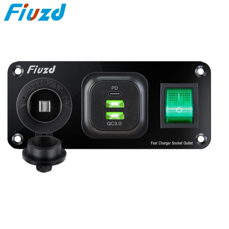 ON/OFF Charger Socket Panel Dual USB Socket Power Outlet &Cigarette Lighter Socket& LED Switch