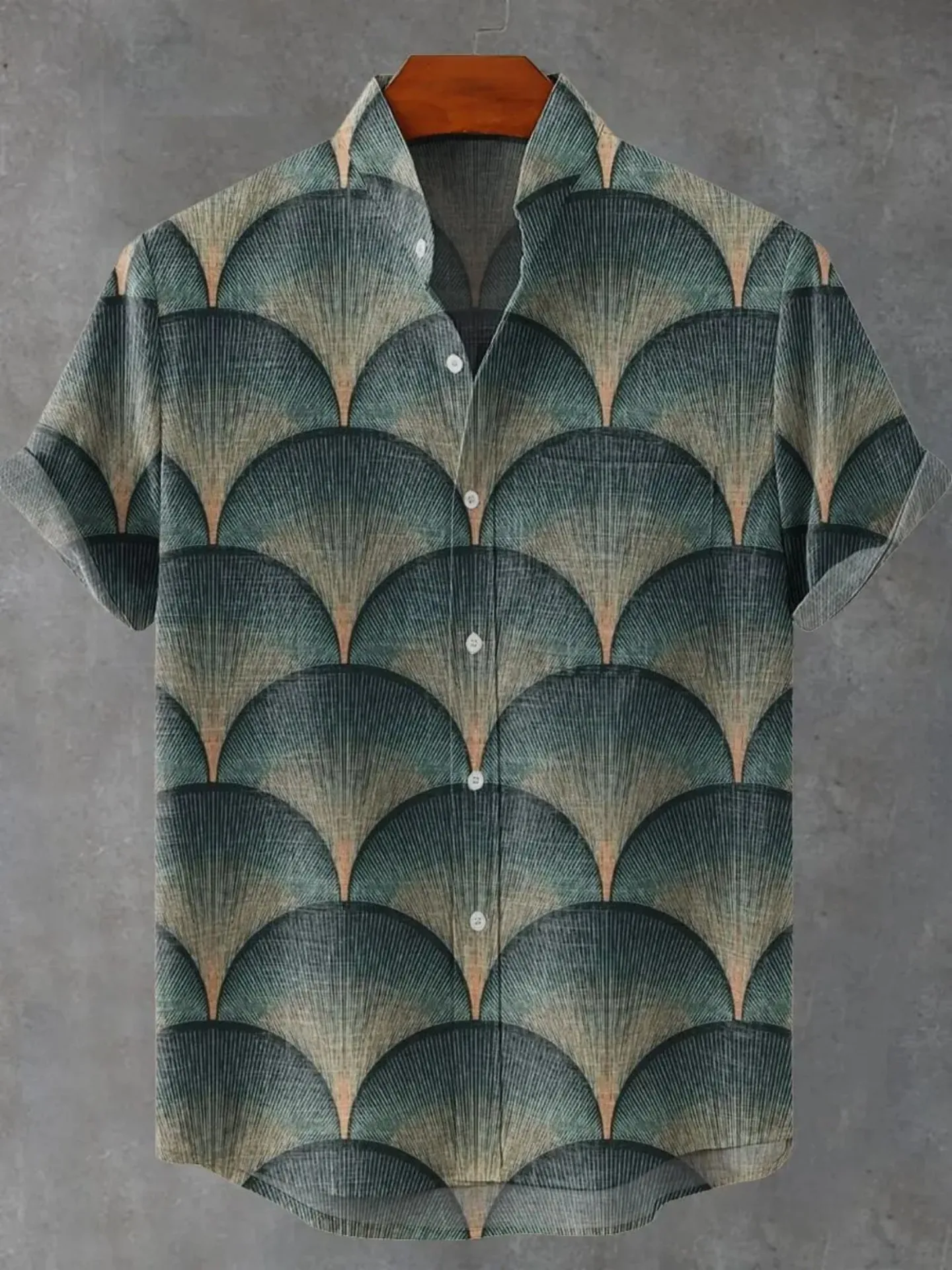 Fashionable men's 3D printed retro spiral art design pattern men's button up stand collar comfortable breathable casual plus siz