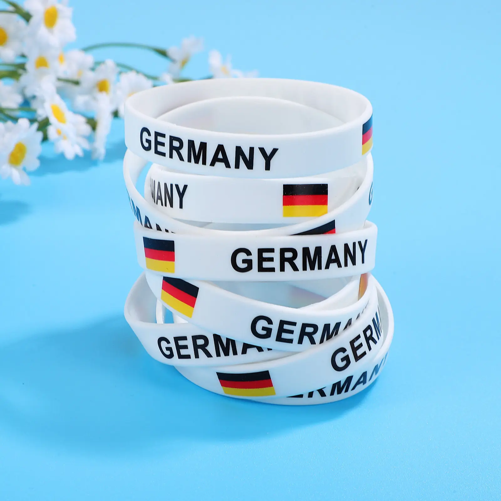 10Pcs Eco Friendly Silicone Country Wristband Flag Printed National Team Support Bracelet for Soccer Basketball Events Gym